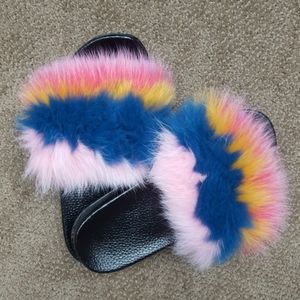 Multicolor Fox Fur Sandals